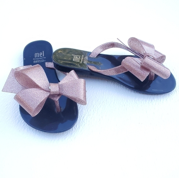 Melissa Girls Harmonic Sweet VII Black Bow Slip On Flip Flop Sandals Size 11 - Picture 1 of 7